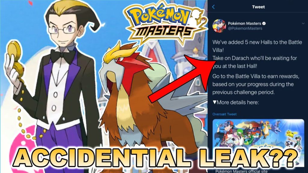 POKEMON MASTERS TWITTER ACCOUNT LEAKED DARACH AND NEW VILLA HALLS! ENTEI LEGENDARY ARENA COMING?